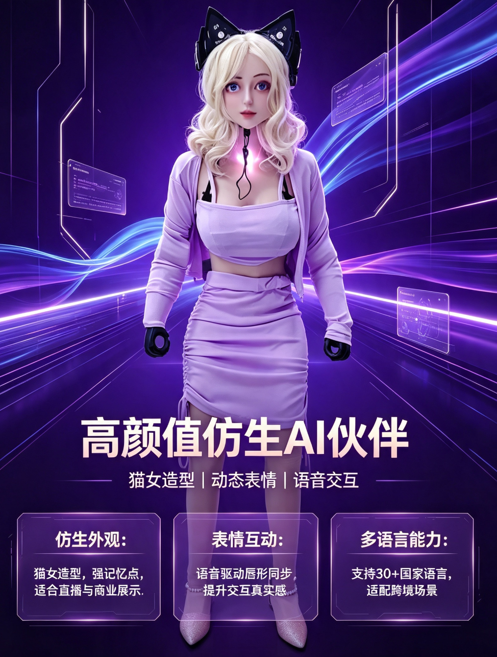 赛博猫女仿生人形 AI 机器人（商用直播 / 迎宾/情感交互） 图片3